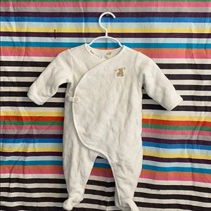 White suede footed baby winter jumpsuit